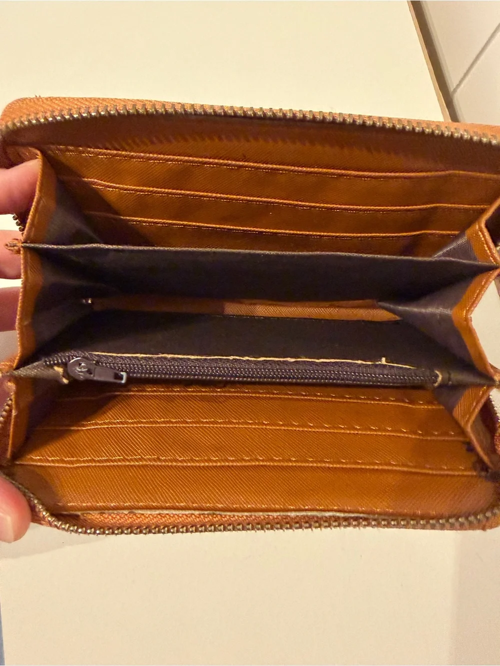 PRADA Saffiano Leather Zip Around Long Wallet in Brown
